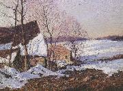 George M Bruestle Barns in Winter oil